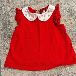 Janie and Jack Red Sleeveless Blouse with White Collar